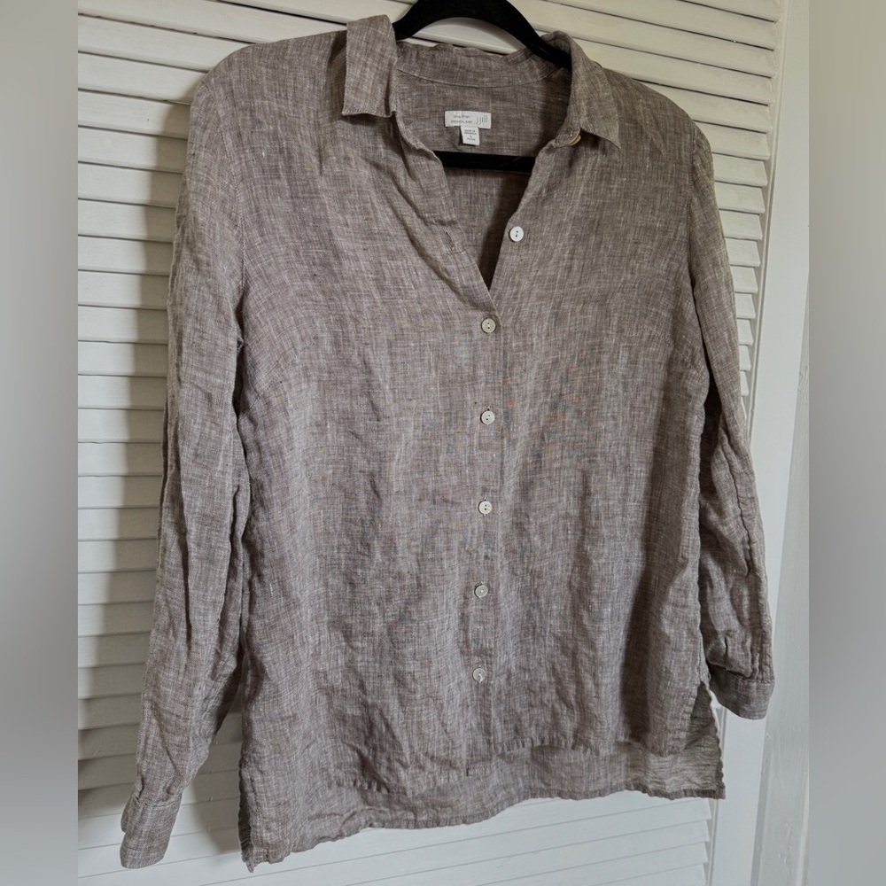 🤎🩶J. Jill 100% Linen Button-Up Top – Brownish Grey🤎🩶